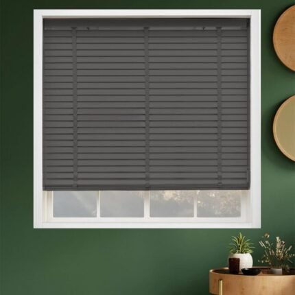 50mm Kurdelalı Ahşap Jaluzi Perde - Antrasit